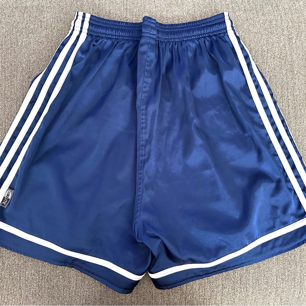 Adidas Navy Blue Satin 3 Stripe Soccer Athletic Shorts Sz. L - Picture 3 of 9